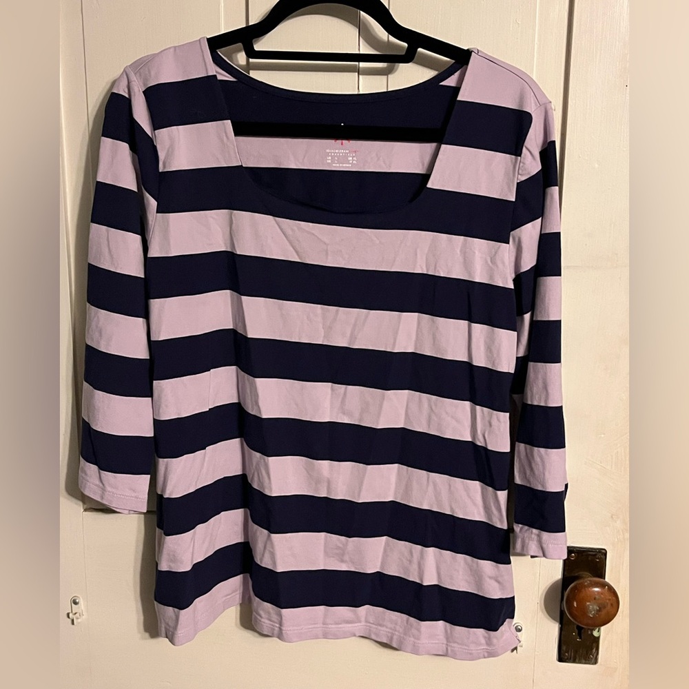 Isaac Mizrahi Navy and Lavender Striped 3/4 Sleeve Top